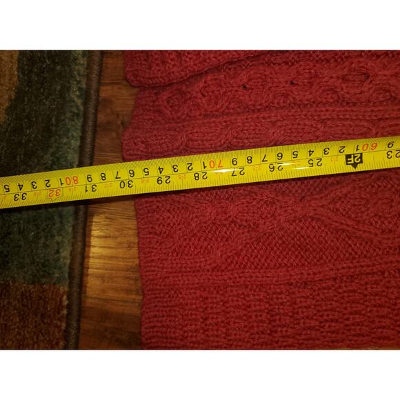 ARAN Ireland VTG Handmade 100%Wool Cardigan,Cable Knit Color Red three button, L - Picture 9 of 11